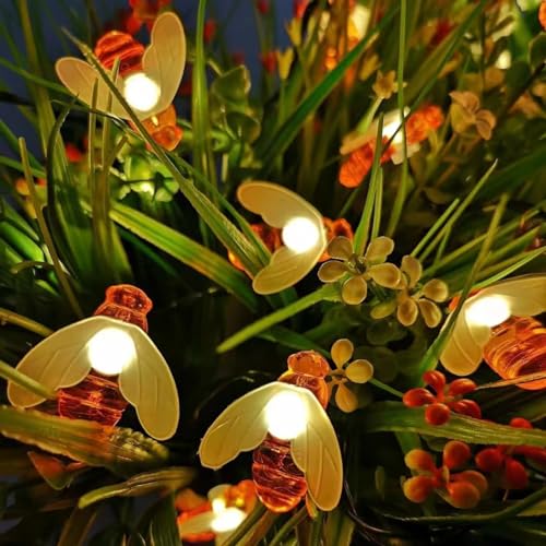 ANTEROOF Bienenlichterketten 50er 7M Solar Lichterkette außen 8 Modi IP65 Wasserdicht Warm Weiß Lichterkette für Bäume, Weihnachten, Hochzeit, Party, Indoor und Outdoor von ANTEROOF