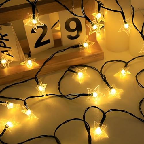 ANTEROOF Solar Lichterkette außen, 50er 7M LED Stern Lichterkette, 8 Modi IP65 Wasserdicht Warm Weiß Lichterkette für Bäume, Weihnachten, Hochzeit, Party, Indoor und Outdoor von ANTEROOF