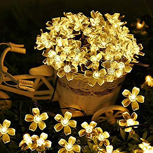 Solar Lichterkette außen, 50er 7M LED Blumen Lichterkette, 8 Modi IP65 Wasserdicht Warm Weiß Lichterkette für Bäume, Weihnachten, Hochzeit, Party, Indoor und Outdoor (Blumen Warm Weiß) von ANTEROOF