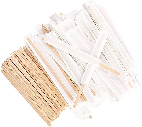 ANTETOK Rührstäbchen aus Holz, für Kaffee, Tee, Getränke, 500 Stück 5,5 Zoll 140 mm Rührstäbchen, Heißgetränke glatte Sticks (Papierverpackung) von ANTETOK