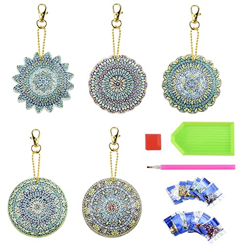 ANTHYTA 5 Stücke Schlüsselbund Mandalas Diamond Painting Schlüsselanfänger Pasted Painting Schlüssel Anhänger Strass Bilder DIY 5D Diamond Painting Keychain Mandalas Anfänger für Taschen Rucksack von ANTHYTA