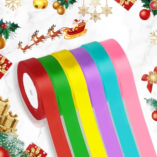 ANTHYTA 6 Farben Schleifenband Drahtkante Bunt 2cm*22m Satinband Bänder Geschenkband Bunt Dekoband Stoff Schleifenband Hochzeit Bänder zum Basteln Ribbon Satin für Weihnachten Geschenk Hochzeit Party von ANTHYTA