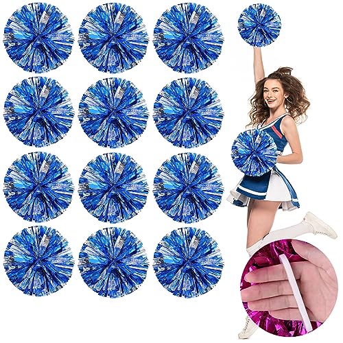 ANTM Cheerleader-Pompons, 12er-Pack, Sport, Tanz, Jubel, Cheerleader-Pompons aus Kunststoff, metallisch, für Kinder und Erwachsene (Blau+Silber) von ANTM