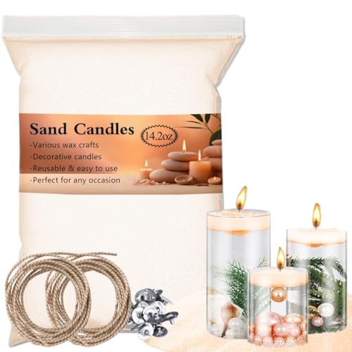 ANTUNIHOD Snow Pearled Candle Kerze mit Dochten und Dochtsockel, nachfüllbarer Perlenwachssand, DIY-Kerzensand, Perlenkerzensand, Wachs, Aprikose von ANTUNIHOD