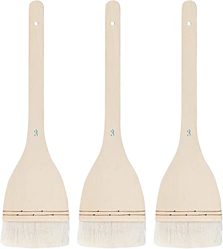 Flache Hake Pinsel, weiche Ziegenhaarbürste und Hake Paint Brush mit massivem Holzgriff, Hake Brush Set für Aquarell Keramik Malerei Kunst (3 Stück 7,6 cm) von ANUBE