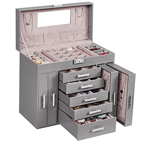 ANWBROAD Riesige Schmuckschatulle Schmuck Organizer Case 6 Ebenen 40 Haken Display Aufbewahrungshalter mit Schloss Spiegel Mädchen Schmuckschatulle Ohrringe Ringe Halsketten Armbänder JJB018H von ANWBROAD