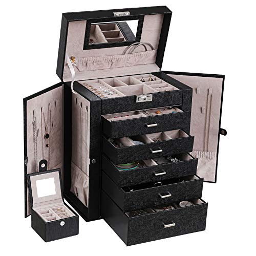 ANWBROAD Schmuckkästchen Schmuck 6 Tier Riesige Schmuckschatulle Display Aufbewahrungskofferhalt mit Schloss Spiegel Mädchen Schmuckschatulle für Ohrringe Ringe Halsketten Armbänder JJB004B von ANWBROAD