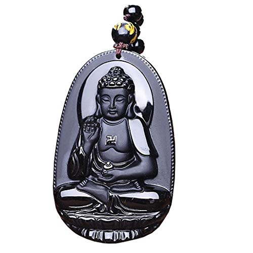 ANWUYANG Foxi Amitabha Buddha Statue Amulett/Talisman, Handarbeit Natürliche Obsidian Geschnitzte Buddha-Skulptur Glückliche Anhänger Halskette von ANWUYANG