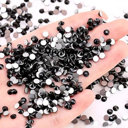 2880 pcs Hotfix Strasssteine,Runde Glas Strass,Glitzersteine für Textilien,Crystals Rhinestones,Rhinestone Glass Strass,Runde Diamant Gems,Strasssteine zum Basteln für Kleid (Schwarz(2.4mm)) von ANXJLEO