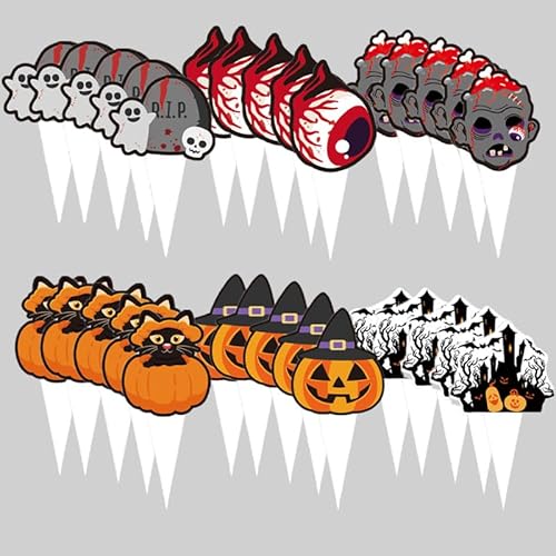 30 Stück Tortendeko Halloween,Kürbis Kuchendeko mit Fledermaus Kürbis Spinne Geist Hexe Hut Schwarze Katze Cupcake Toppers,Kuchendeko Fruit Picks,Partyzubehör (Stil 1 Registerkarten) von ANXJLEO