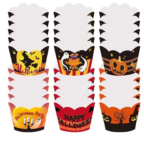 30 Stück Tortendeko Halloween,Kürbis Kuchendeko mit Fledermaus Kürbis Spinne Geist Hexe Hut Schwarze Katze Cupcake Toppers,Kuchendeko Fruit Picks,Partyzubehör (Stil 3 Rand der Torte) von ANXJLEO