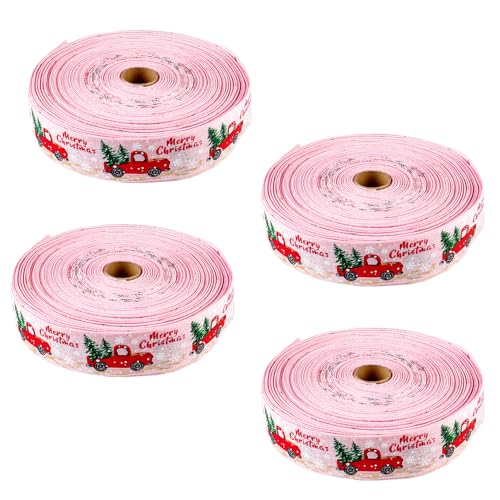 4 Rolle Weihnachtsband,Festival Satin Band,Weihnachtsbaum Deko,Farbiges Schleifenband,Weihnachts-Ripsband,Geschenkband für Kränze,Geschenkbox,Verpackung (Rosa) von ANXJLEO