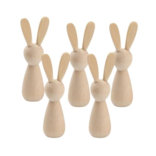 5 Stück Hase Holzfiguren,9x2,5cm Ostern Holzfiguren,zum Bemalen Basteln Osterhasen Deko, Holz Familie Figuren von ANXJLEO