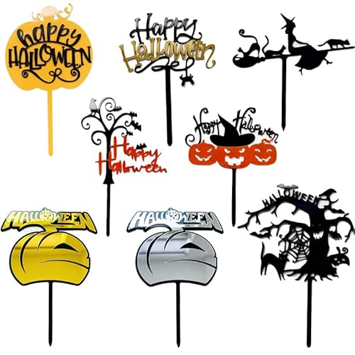 Halloween Cupcake Toppers,Geist Deko,Tortenaufleger aus Acryl,Muffin Kuchen Topper,Halloween Deko Horror für Haunted House Witch Kürbis Herbst Themed Cake Dekoration Geburtstag Party (Stil 1) von ANXJLEO