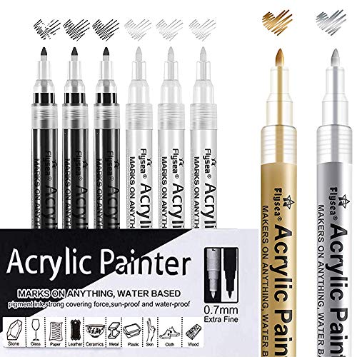 ANYE Weiß Schwarz Acrylstifte Marker Stifte Wasserfest, 0.7 mm Dünner Spitze Feine Set für Steine Holz Leinwand Glas Papier Leder Keramik Metall Fotoalbum DIY Zeichnung von ANYE OUTLET