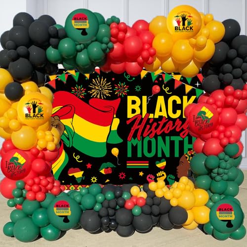 Black History Month Decorations Balloon Arch Kit Includes Green Black Latex Balloons and Black History Month Backdrop for African American February Party Decoration Supplies von ANYMONYPF