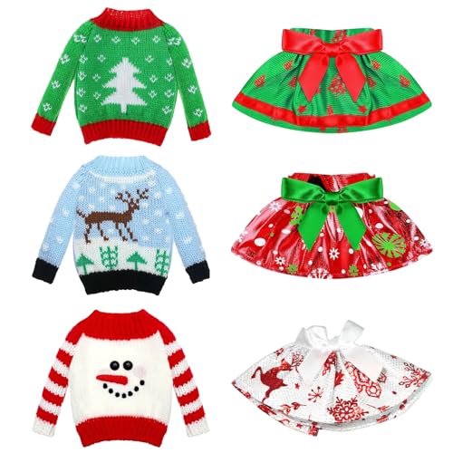 Weihnachtselfe Puppe Kleidung Weihnachten Elf Pullover Rock Elf Zubehör Kleiner Pullover Elfe Strickkleidung Xmas Zubehör Weihnachtsmann Kleidung für Puppe Urlaub Xmas Puppe ist nicht enthalten Paket von ANYMONYPF