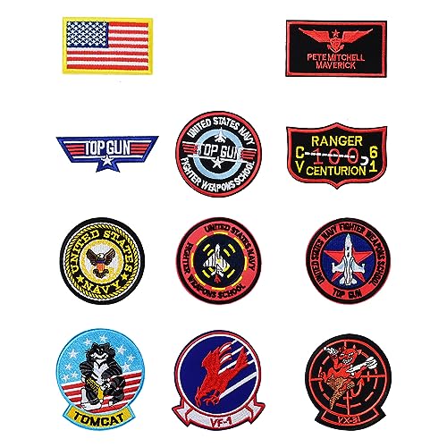 11 Stück Top Gun Aufnäher zum Aufbügeln Air Force Navy Army Patches Bestickte Aufnäher Kinder Flagge Maverick Patch für Jeans Jacke Kleidung Taschen Mützen von ANYUANKW