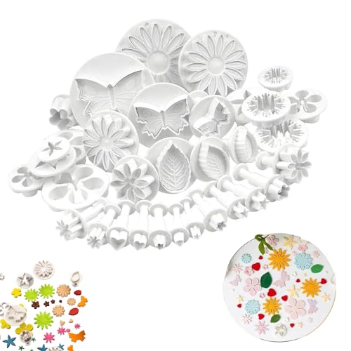 33 Stück Fondant Ausstecher Backen DIY Schneeflocke Formen Kuchendekoration Set Ausstechformen Auswerfer Stempel für Kuchen Torte Kekse von ANYUANKW