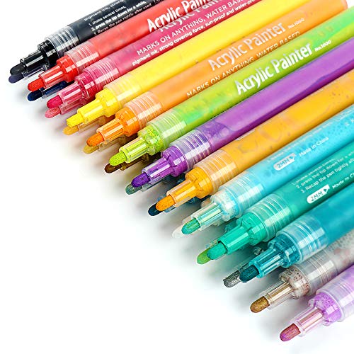 ANYUKE Acrylstifte Marker Stifte Set, 24 Wasserbasis Acrylfarben Stift zum Steine Bemalen Holz Glas Blumentopf Körper, Acrylmarker Pen für Papier Gästebuch Hochzeit Scrapbooking Schulprojekt von ANYUKE