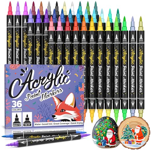 ANYUKE Acrylstifte für Steine Wasserfest, 36 Farben Acrylic Marker Doppelspitze Acrylmarker Steine Bemalen Stifte für Leinwand, Glas, Holz, Keramik, Basteln Weihnachten und Ostern von ANYUKE