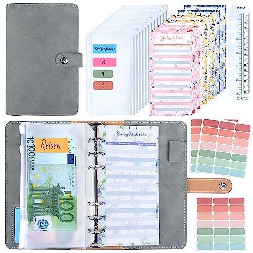 Budget Planner, Binder - Haushaltsbuch A6 Planner Geldumschläge Umschlagmethode,Budgetplaner Geld Organizer Sparbuch mit Folien für Finanzplaner Sparen Mappe,Cash Stuffing Startset von ANYUKE