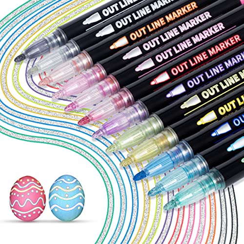 Outline Stifte Glitzerstifte Magische Stifte: 12 Farben Outline Marker Ostergeschenke Mädchen Geschenke, Zauberstifte Glitzerstifte Mädchen Geschenke 4-12 jahre von KERIFI