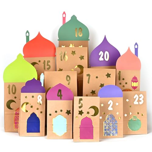 30 Ramadan-Geschenktüten mit Stanzteilen-Papiertüten aus Kraftpapiert Ramadan deko- Eid Mubarak dekoration -Häuser tüten-DIY Ramadankalender zum Befüllen -muslimischen deko Islam zuckerfest deko von ANYUNKEY