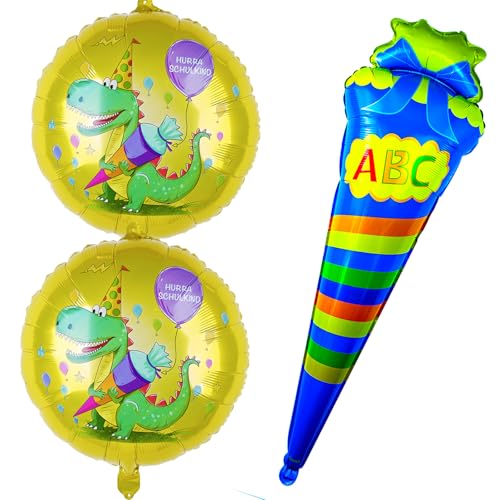 Deko Schulanfang Einschulung Folienballon 3Stk Dinosaurier Motiv Helium Luft Ballon Zuckertüte Einschulung Blau Jungen Schulkind Schuleinführung Deko von ANYUNKEY