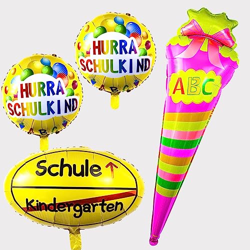 Einschulung Deko Rosa Set für Mädchen,Schule Kindergarten Folienballon + 2pcs HURRA SCHULKIND Folienballon + Zuckertüte Folien ballons ，Deko für Einschulung Schuleinführung Schulanfang Schulstart von ANYUNKEY