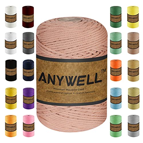 ANYWELL 3-6mm Hellbraun Makramee Garn 4mm x 218yards, Baumwollgarn Naturliches Baumwollkordel Baumwolle Garn Basteln für DIY Handwerk Basteln Wand Aufhängung Pflanze Aufhänger von ANYWELL