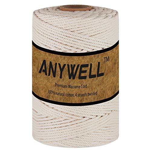 ANYWELL 3-6mm Makramee Garn 5mm x 109yards Baumwollgarn Naturliches Baumwollkordel Baumwolle Garn Basteln für DIY Handwerk Basteln Wand Aufhängung Pflanze Aufhänger von ANYWELL