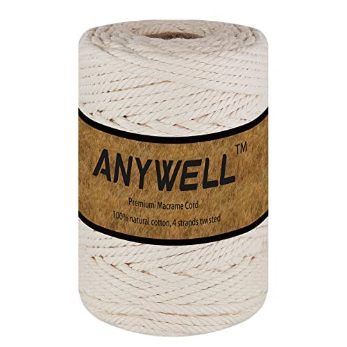 ANYWELL 3-6mm Makramee Garn 6mm x 109yards Baumwollgarn Naturliches Baumwollkordel Baumwolle Garn Basteln für DIY Handwerk Basteln Wand Aufhängung Pflanze Aufhänger von ANYWELL