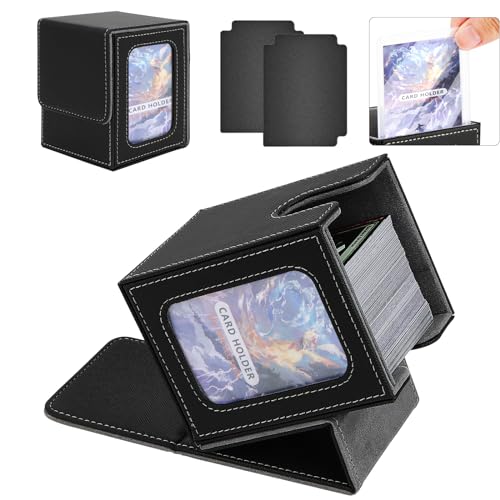 Karten Box für 100+ Karten, Integrierte Karten-Aufbewahrungsboxen, PU Leder Magnetverschluss Trading Card Box, Commander Magic Deck Box, mit 2 Kartonteiler, für TCG Magic the Gathering(Schwarzgrau) von AOBOPLE