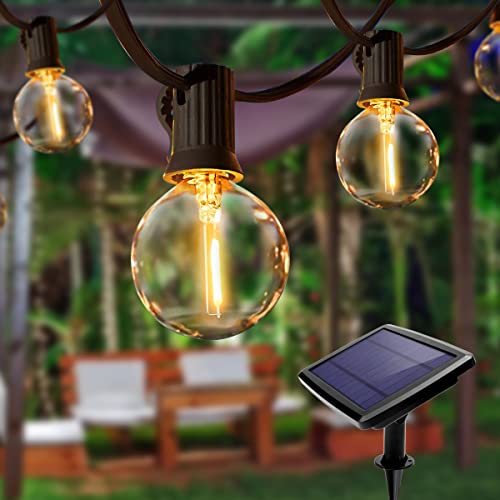 Solar Lichterkette Aussen, G40 30+2 LED Lichterkette Glühbirnen 9.4M Lichterkette Außen Solar IP44 Wasserdicht 4 Modus Solarlichterkette für Garten, Hochzeit, Balkon, Haus, Weihnachten Deko, Warmweiß von AOEATO