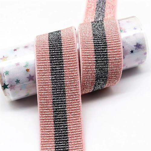 AOEGBY Gummiband 40 mm Dickes, gestreiftes Gummiband for Hosen und Taille, breites, flaches, elastisches, gestreiftes Gurtband for Heim-Nähzubehör, 5 m Gummibänder(Pink 1 Silver 5m) von AOEGBY