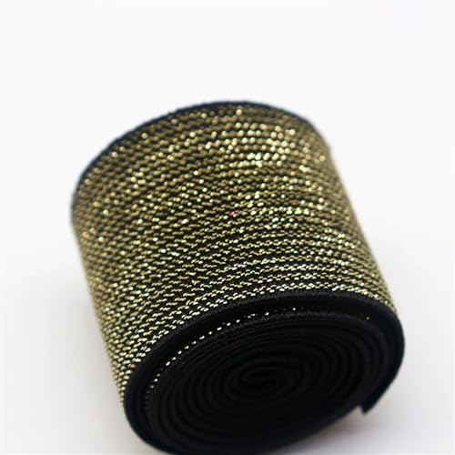 AOEGBY Gummiband 5 m hochdichter gewebter Golddraht und silberner Flacher elastischer Gürtel, Gold- und Silber-Gummiband, DIY-Kleidung, Hosen, Nähzubehör Gummibänder(Black Gold 37mm) von AOEGBY