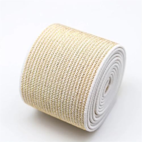 AOEGBY Gummiband 5 m hochdichter gewebter Golddraht und silberner Flacher elastischer Gürtel, Gold- und Silber-Gummiband, DIY-Kleidung, Hosen, Nähzubehör Gummibänder(Gold on White 37mm) von AOEGBY