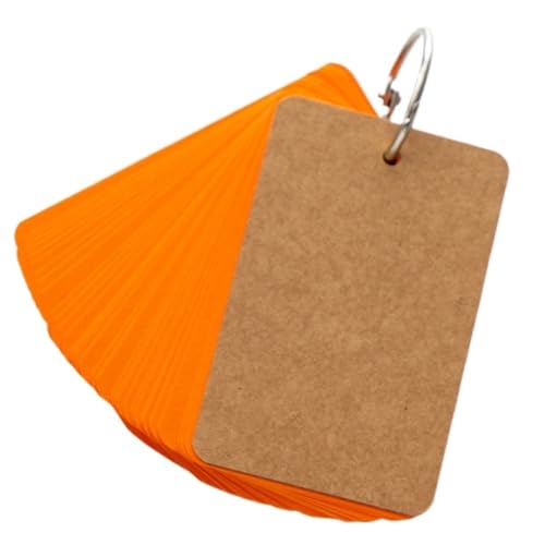 Leere Karteikarten 5 Stück leere Karteikarten, Ring, handschriftliche Karte, Notizblöcke, Rindsleder, Farbe, Briefkarte, Notizblock, leeres Kraftpapier, Schreibblock(Orange 50sheets) von AOEGBY