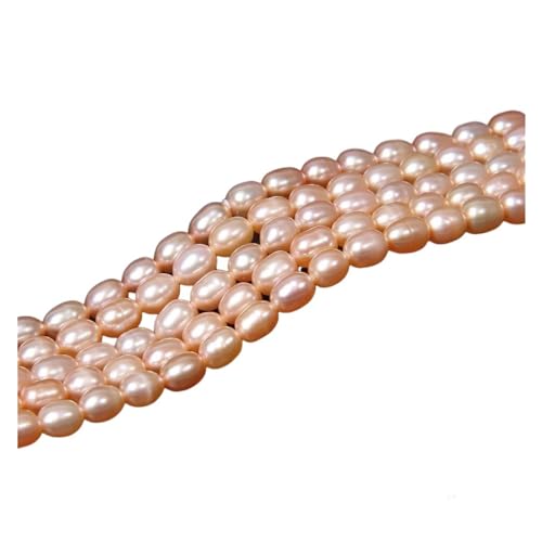 Pearl Bead Roll Strand Weiße natürliche Perle Perlen Süßwasser Reis Form Perle lose Perlen for Schmuck machen DIY Armband Halskette Zubehör Garland Pearl Bead Roll(Color:3 Pink oval) von AOEGBY