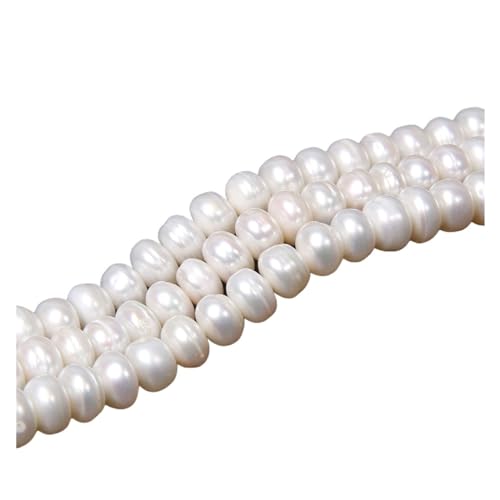 Pearl Bead Roll Strand Weiße natürliche Perle Perlen Süßwasser Reis Form Perle lose Perlen for Schmuck machen DIY Armband Halskette Zubehör Garland Pearl Bead Roll(Color:4 White 8-9mm) von AOEGBY