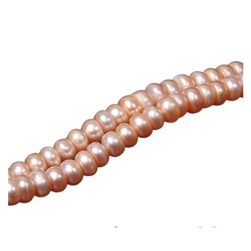 Pearl Bead Roll Strand Weiße natürliche Perle Perlen Süßwasser Reis Form Perle lose Perlen for Schmuck machen DIY Armband Halskette Zubehör Garland Pearl Bead Roll(Color:6 Pink 7-8mm) von AOEGBY