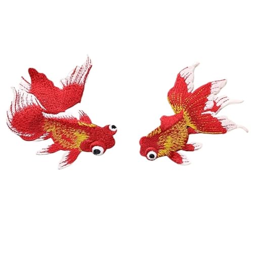 Stickerei-AufnäHer 2 Stück Goldfisch Tier Fisch bestickte Aufnäher im chinesischen Ethno-Stil DIY Nähen Patch Stickerei Applikation Dekorationen for Kleidung Schuhe Stickerei AufnäHer (Color : Goldfi von AOEGBY