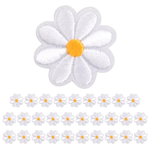 AOEVUIR 30 Pcs Patches zum Aufbügeln Gänseblümchen Blumen Bügelflicken Exquisite Stickerei Bügelbilder Applikation Jacke Jeans Aufnäher zum Aufbügeln Handwerk DIY Dekorative Patches Erwachsene Kinder von AOEVUIR