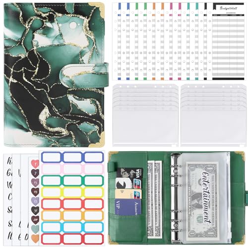 AOFITEE Budget Planner Deutsch, A6 Geld Organizer Budgetplaner Kunstleder Ringbuch, 2024 Geld Organizer Budget Planer mit 12 Binder Taschen, Geld Sparen Challenge Budget Binder Sparchallenge von AOFITEE