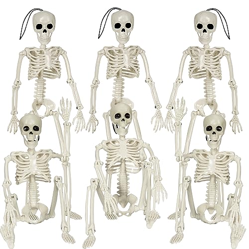 AOFOX Halloween Skelett, 6-Pack 16" Ganzkörper Mini Skelett mit beweglichen Posable Gelenken, Gruseliges Skelett für Yard Garten Rasen Haunted House Friedhof Requisiten Dekor von AOFOX