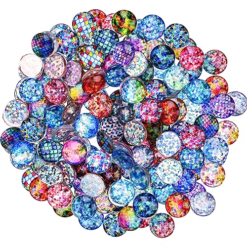 AOKITO 100 Stück Mosaik Kuppel Glas Cabochons in Verschiedenen Farben, Fischschuppen-Glitzer Glasstein für DIY Handwerk, Schmuckherstellung und Dekoration（12mm） von AOKITO