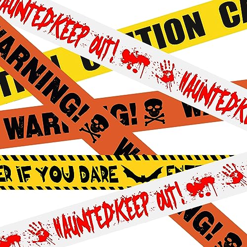 Halloween Warnband 4 Stück,Gefahr Warnung Absperrband,Schrägband Bündel,Gruselige Caution Tape,Zombie Gefahren Warnband,Warnbänder Dekoration,für Outdoor Party Spukhaus Garten Gefahrenbereiche (91cm) von AOKITO