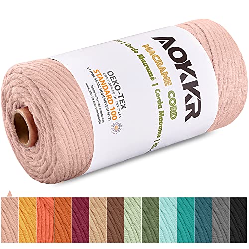 Makramee Garn 3mm x 100m-AOKKR-weiche Baumwollgarn aus 80 Fäden-Oeko-Tex Baumwollseil-Natürlicher Kordel für Basteln-Wandbehänge-Dekorationsprojekte-Recycelbar-Babypink/Blusch von AOKKR