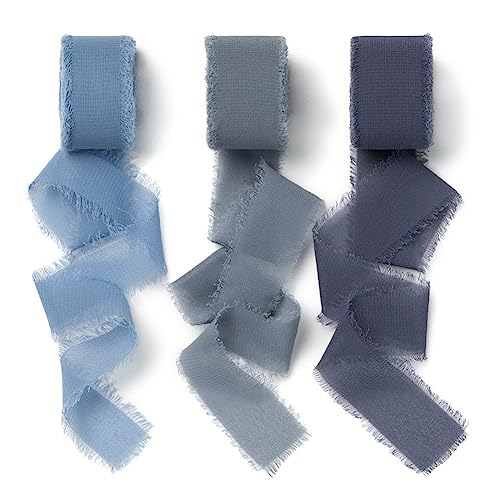 AOKSUNOVA 2,5cm Chiffonband Blau Geschenkband Breit Chiffon Stoffband Fransenband Schleifenband Hochzeit von AOKSUNOVA